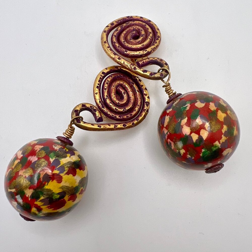 Jeff Lieb Fired Enamel Runway X-Large Clip Earrin… - image 1